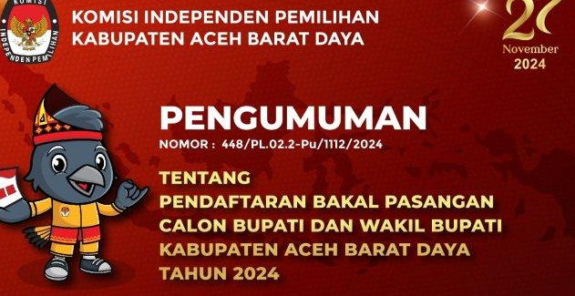 KIP Kabupaten Aceh Barat Daya Umumkan Pendaftaran Bakal Calon Bupati dan Wakil Bupati Tahun 2024